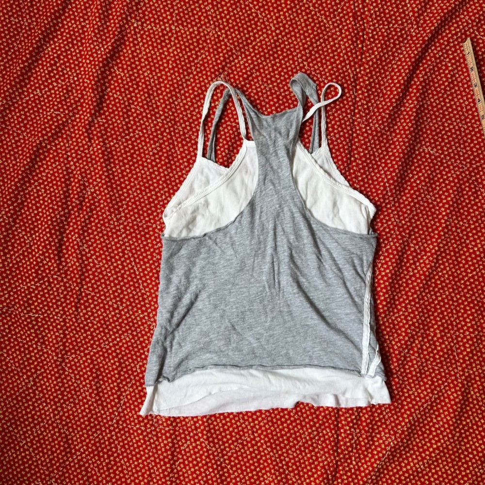 Vintage 2000s Coolwear USA Layered Racerback Tank Top Grey White Cotton Large - Picture 2 of 6